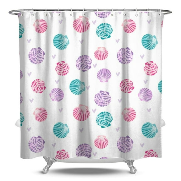 Coral Shower Curtain Waterproof Fabric with Plastic Hooks Beach Seashell Nautical Shell Tropical Starfish Marine Life Sea Fish Pattern Bathroom Shower Curtain Cute Spiral Seashell Design for Small Hot