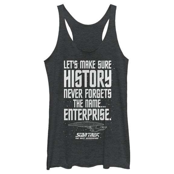 Women's Star Trek: The Next Generation Let's Make Sure History Never Forgets The USS Enterprise Racerback Tank Top Black Heather X Small
