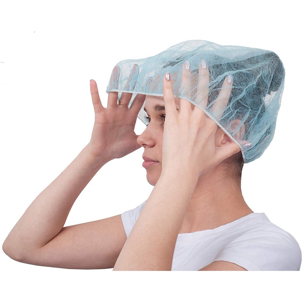 100 Pack Blue Bouffant Caps 18". 10g Hair Caps with elastic stretch