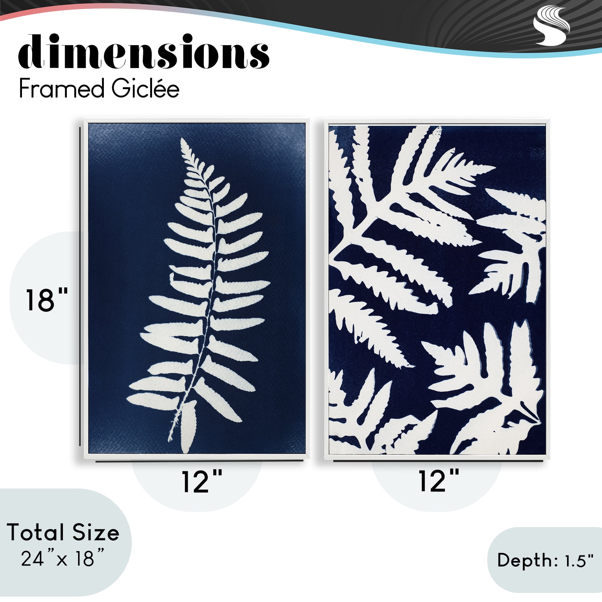 Stupell Industries Fern Leaves on Indigo 2 Piece White Framed Giclee Art Set, design by Lynn Byrd
