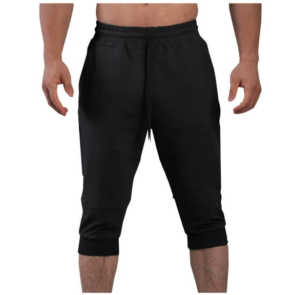 Mens Jogger Capri Pants Active Fit Workout Athletic Gym Capris Elastic Waist Joggers with Pockets