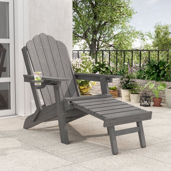CHYVARY 3-Position Adjustable Foldable Adirondack Chair, Heavy Duty HDPE Patio Furniture with Cup Holder, All-Weather Deck Seating, Gray