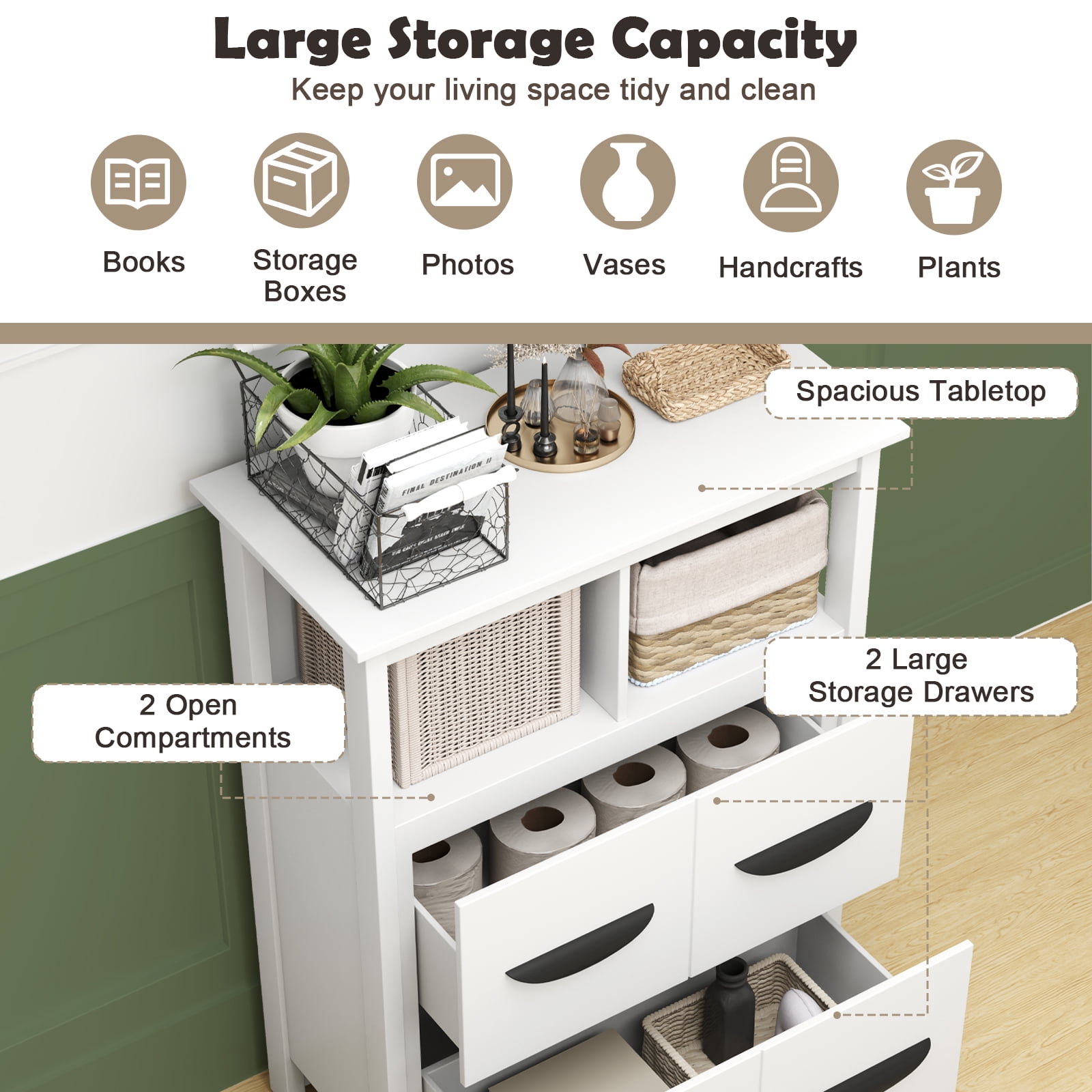 Giantex 24" Floor Cabinet, Modern Storage Cabinet, Free-standing Side Cabinet w/2 Drawers