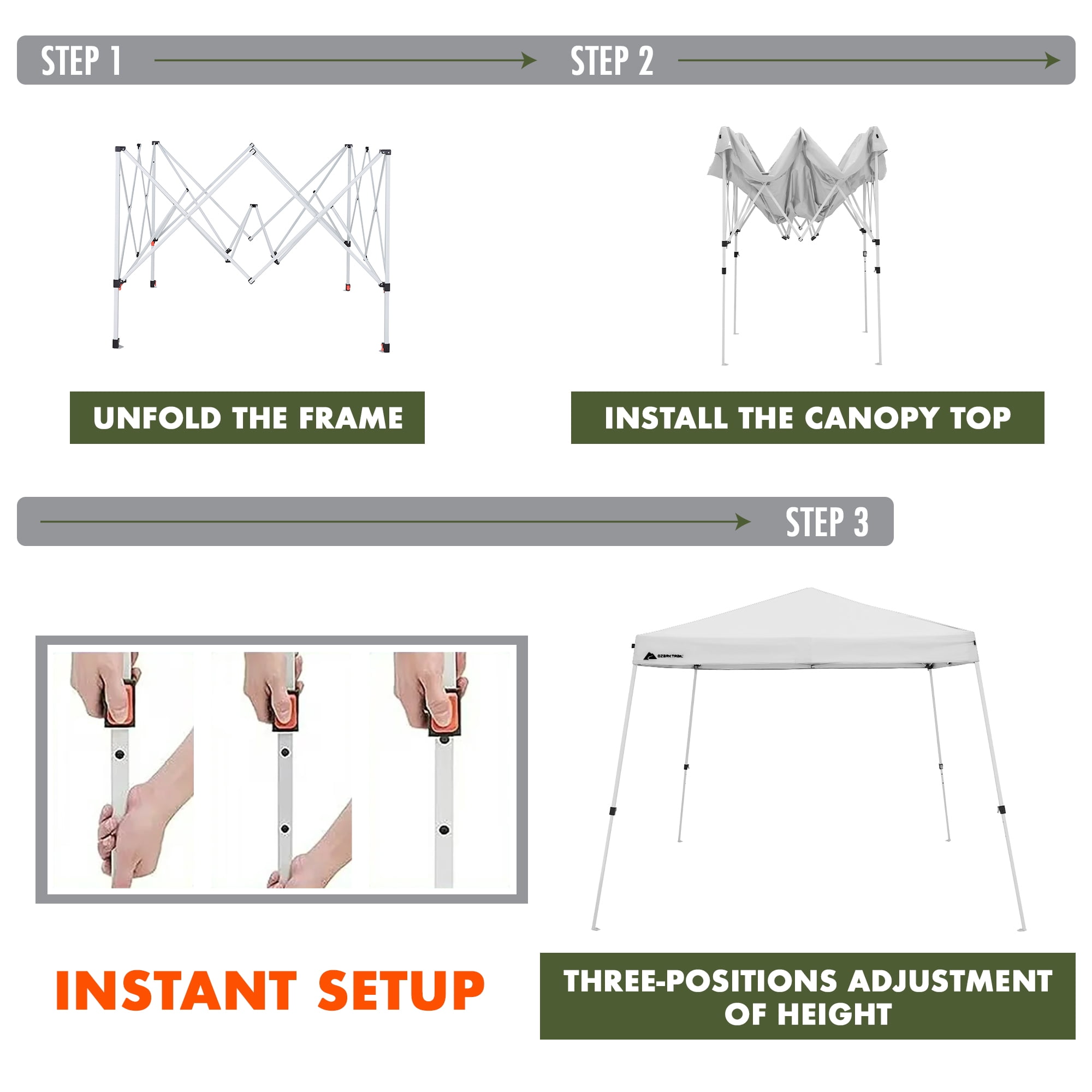 Ozark Trail 10' x 10' Instant Slant Leg Pop-up Canopy, Arctic White