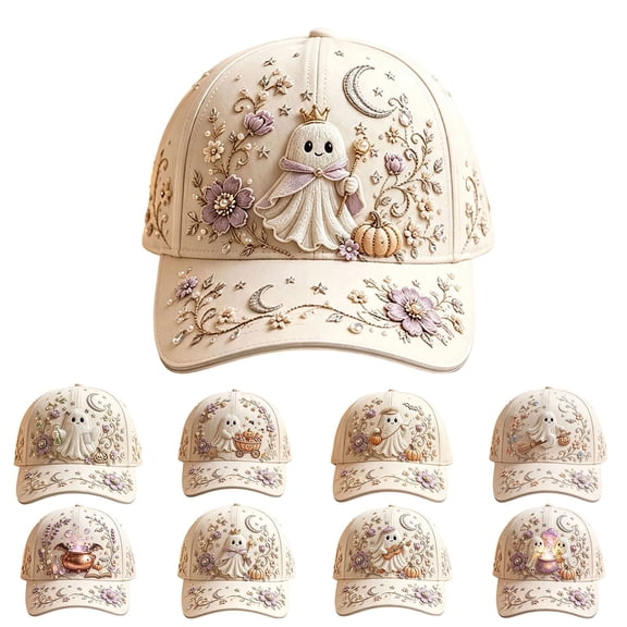 Hkoxplj Hat for Women Halloween Baseball Cap Cute Ghost Pumpkin Moon Print Adjustable Curved Brim Trucker Hat Soft Breathable Lightweight Hat for Party Daily Outdoor Fall Holiday Hat