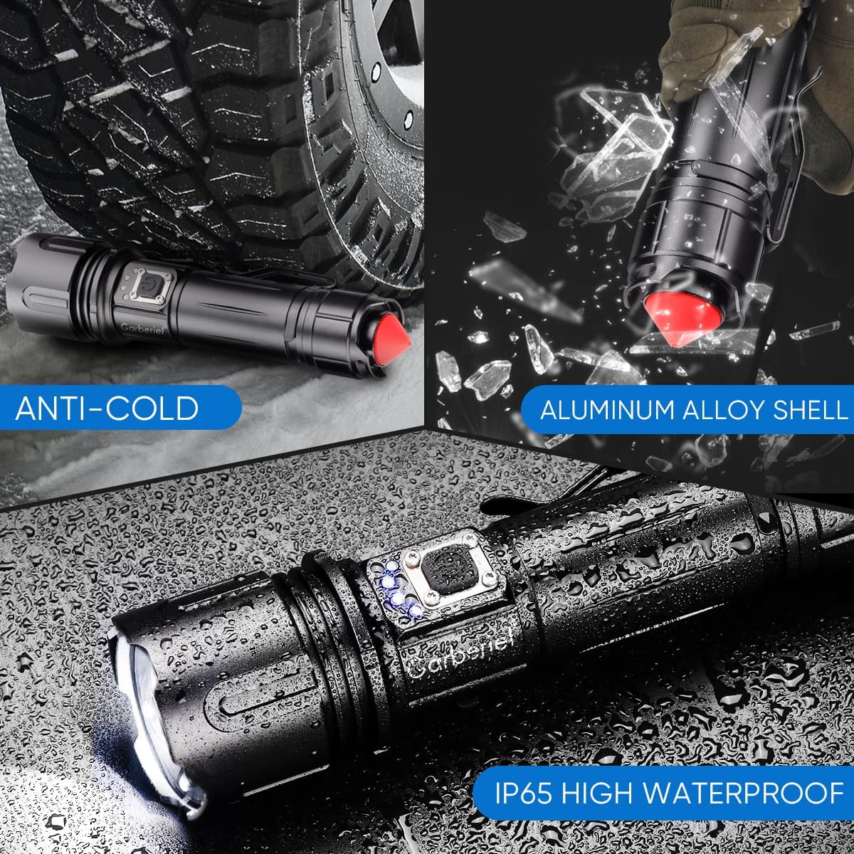 Garberiel Waterproof Powerful LED Flashlight 30000 High Lumens Zoom Super Bright Torch 26650