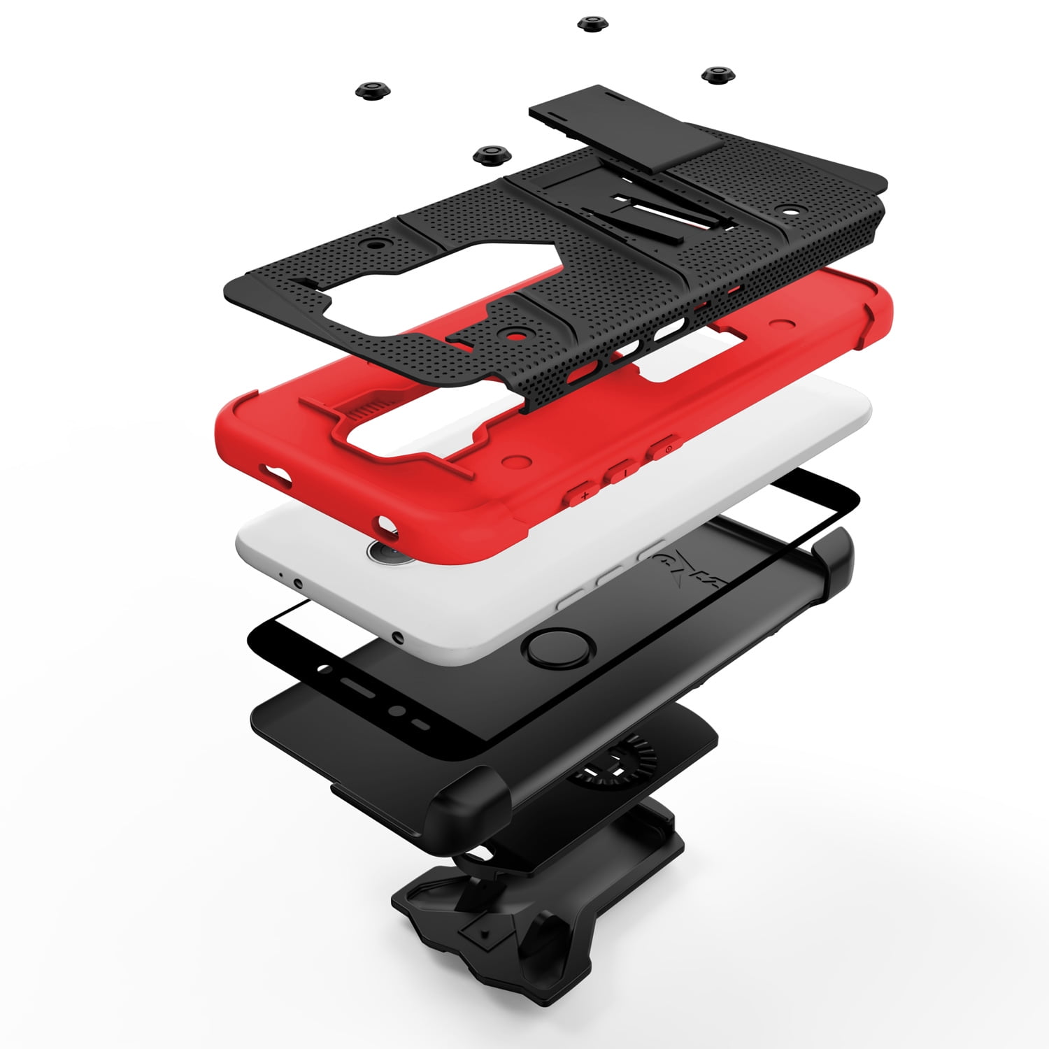 ZIZO BOLT Series Alcatel 7 Case Military Grade Drop Tested with Tempered Glass Screen Protector Holster REVVL 2 Plus Black Red