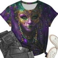 thumbnail image 4 of Fewfanhot Womens Tops Mardi Gras Shirts Carnival Parade Street Short Sleeve Mask Graphic Funny Top Tee, 4 of 6