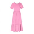thumbnail image 3 of qucoqpe Women's Summer Casual Short Sleeve Crewneck Swing Dress Flowy Tiered Maxi Beach Dress with Pockets, 3 of 5