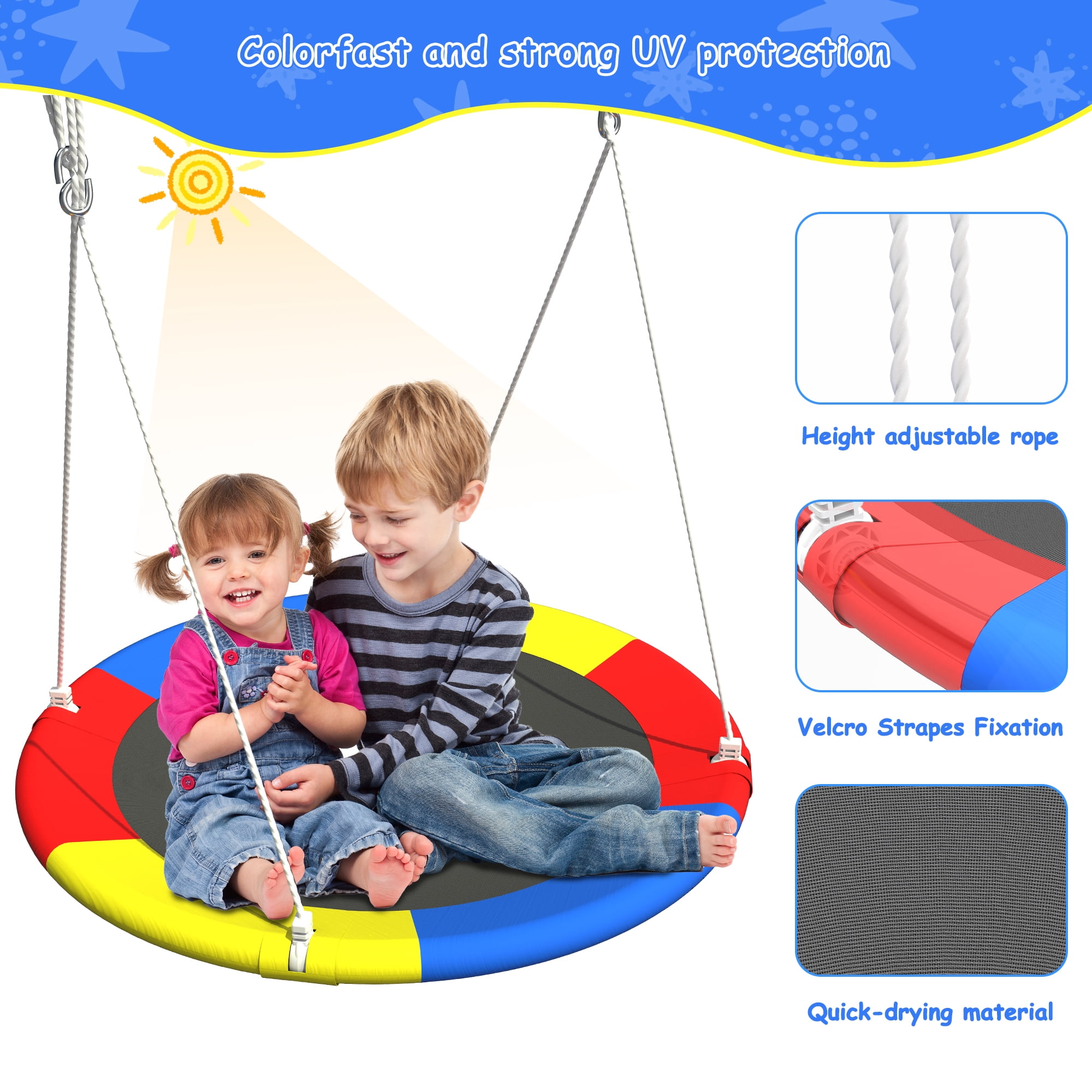 Mersco 2-in-1 Swing Set for Backyard with Stand, Swing Heavy Duty 440lbs Metal Outdoor Swing Stand, Contain 1 Saucer 32" and 1 Belt Seat 26.2" for Playground, Backyard Playset