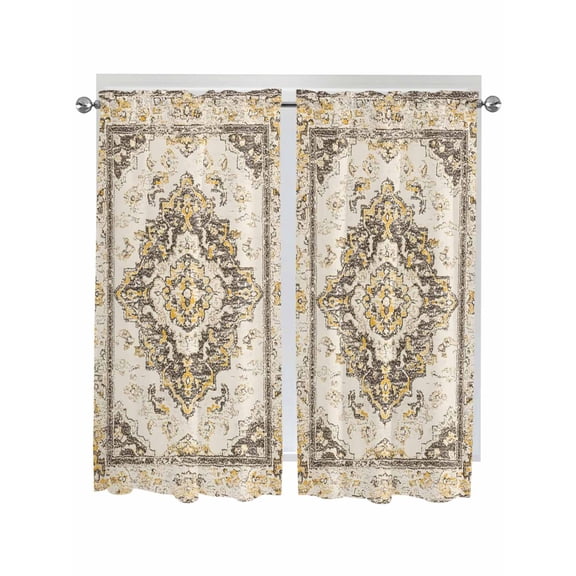 Beige Vintage Boho Bedroom Curtains 63 Inches length, Ethnic Tribal Geometric Abstract Window Treatment Curtain Drapes, Rod Pocket Curtain Panels for Living Room Kitchen, 42"x63", 2 Panels