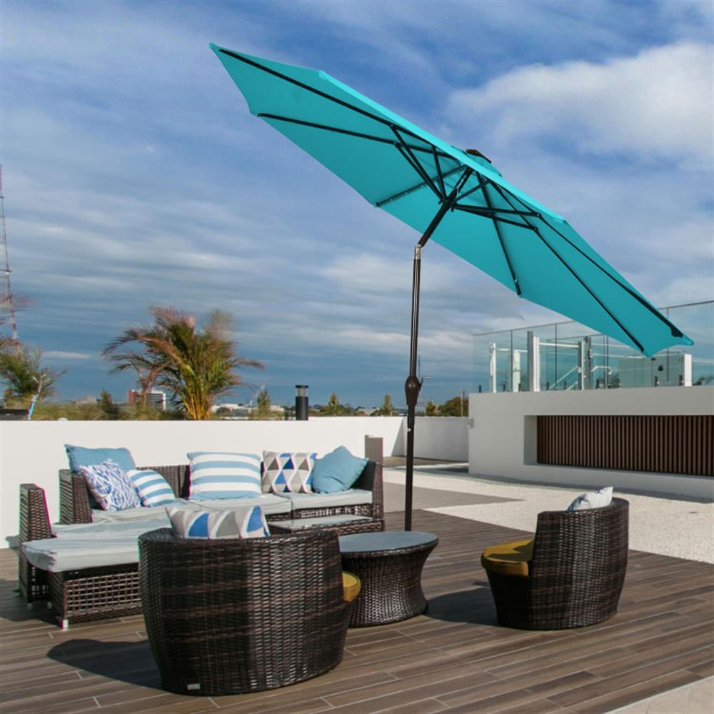 Resenkos Outdoor Garden Umbrella,Market Umbrella,10 Feet Outdoor Patio Umbrella with Bright Solar LED Lights-Turquoise