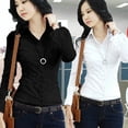 thumbnail image 3 of Camisa de las mujeres de la moda Formal delgada recta de manga larga camisa Casual Polo blusa más el tamañopangjing, 3 of 4