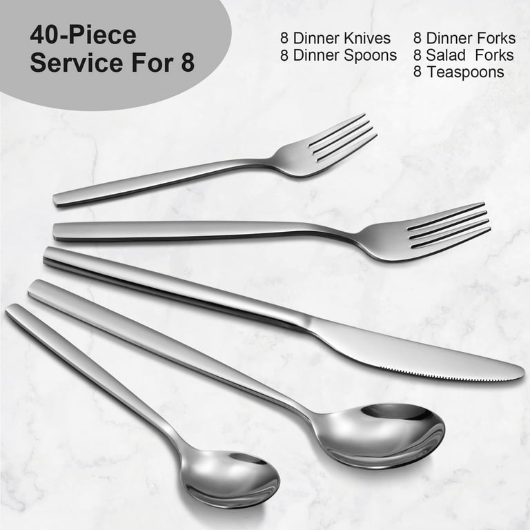 Silverware Set, 40-Piece Flatware Set, Stainless Steel Home Kitchen Hotel  Restaurant Tableware Cutlery Set, Service for 8,Include