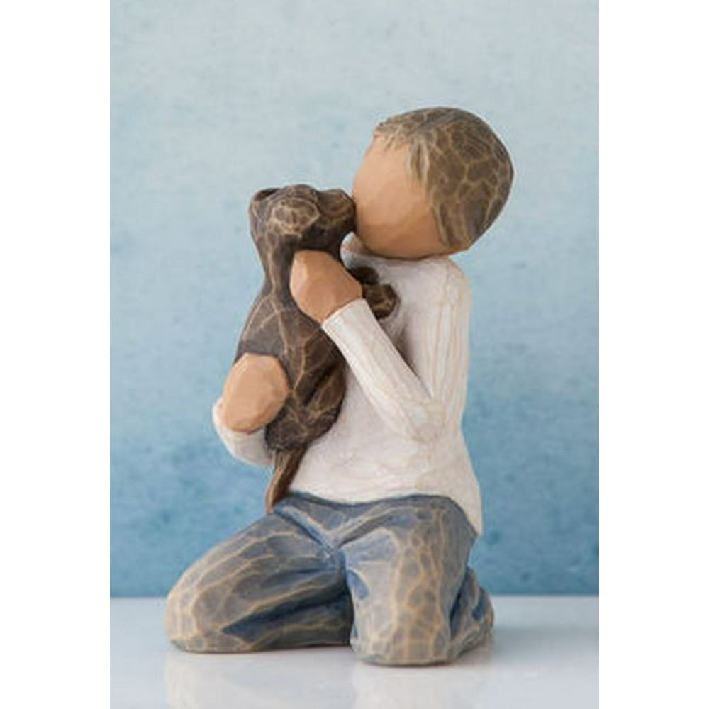 Willow Tree Kindness Boy with Puppy Figurine 27463 Darker Skin Tone and