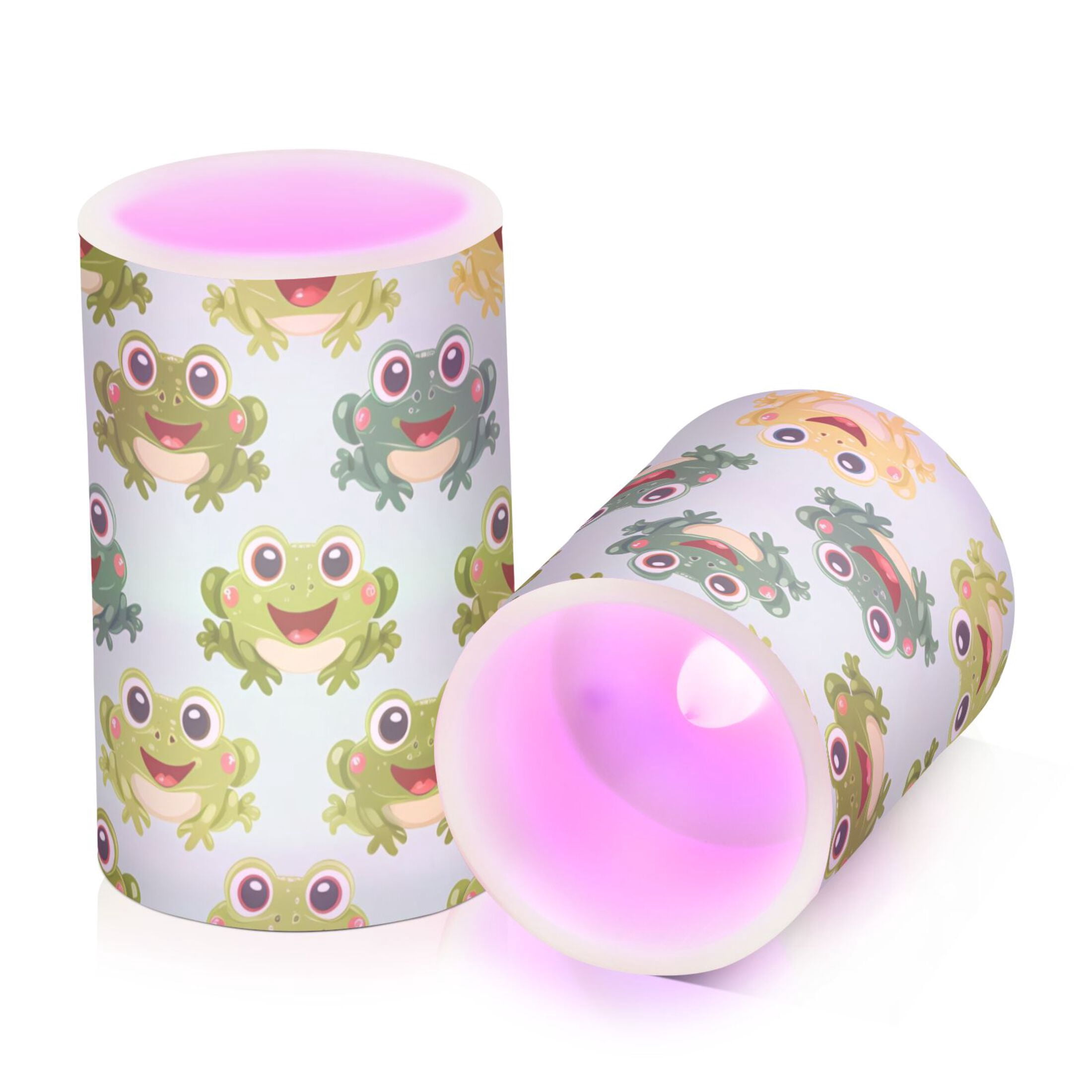 Cute Happy Frogs Flickering Flameless LED Candles set of 2 Battery Operated 18-Key Remotes Timer Halloween Fall Decor D3''xH4''5''
