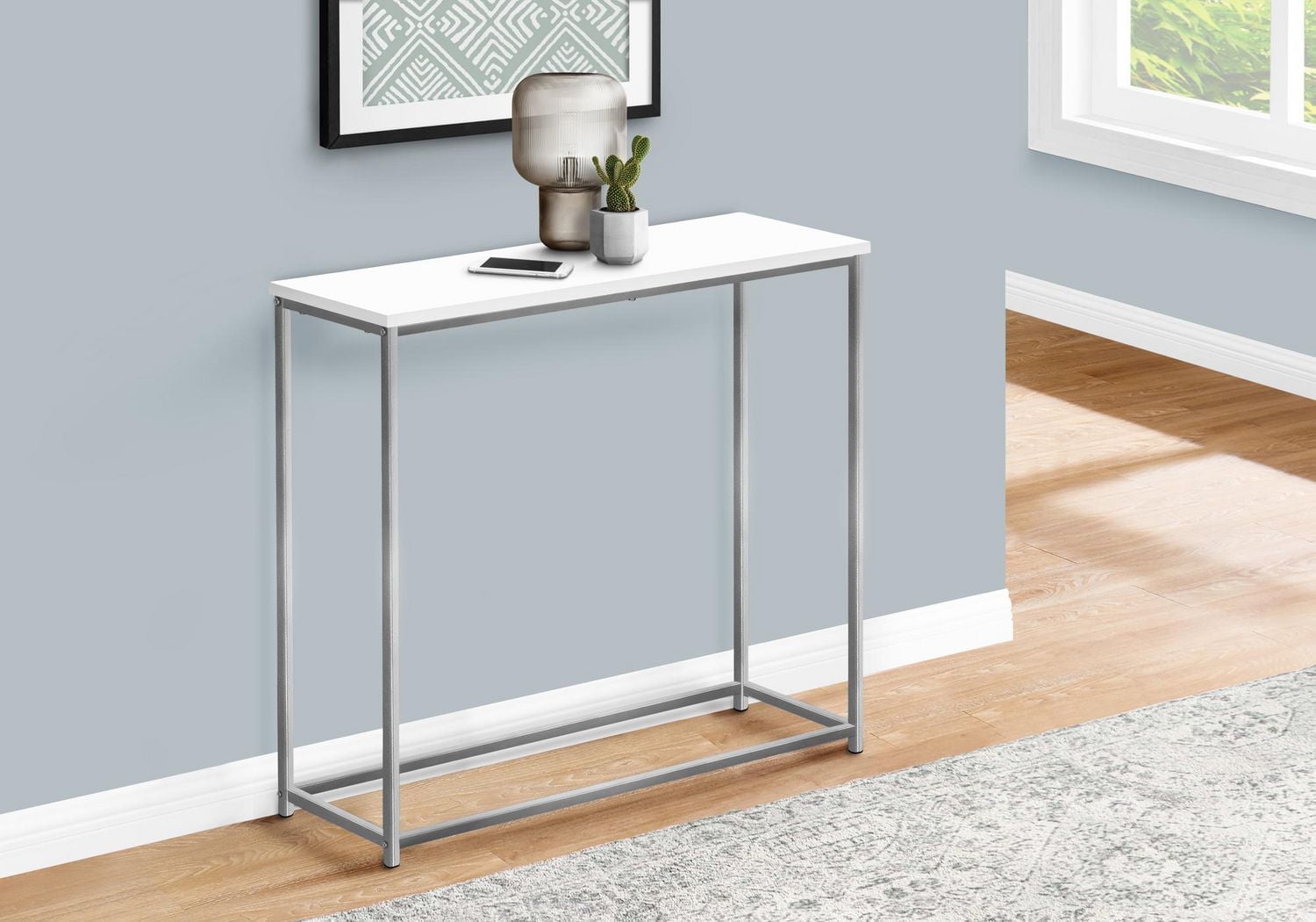 Monarch Specialties Table D'appoint, Console, Entrée, Étroit, Sofa, Salon, Chambre À Coucher, Métal, Stratifié, Blanc, Gris, Contemporain, Moderne