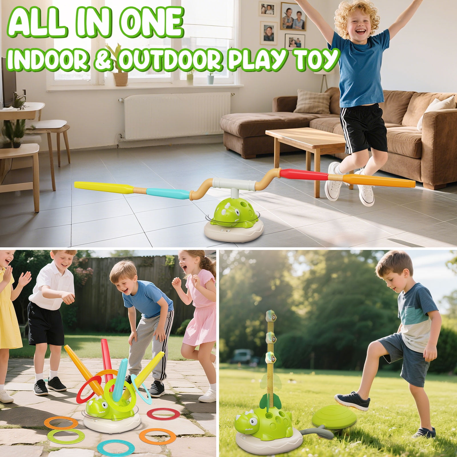 iFLOVE 3 in 1 Outdoor Toys for Kids - Rocket Game / Rope Jump Machine / Ring Toss Game, Garden Sports Toys for Boys Girls Ages 3 and up Birthday Gift