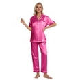 thumbnail image 6 of DAKIMOE Silk Satin Pajamas Set for Women Two-Piece Short Sleeve Shirt with Long Pajama Pant Set Soft Button Down Loungewear Nightwear Pjs Sleepwear for Women, 6 of 10