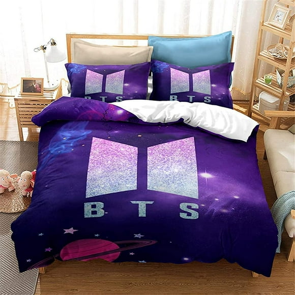 Kpop BTS Bedding Set Galaxy Jimin SUGA V Rap J-Hope Jungkook Duvet Cover Set for Teens Girls Purple King Size 1 Duvet Cover 2 Pillowcases (Twin(68x86))
