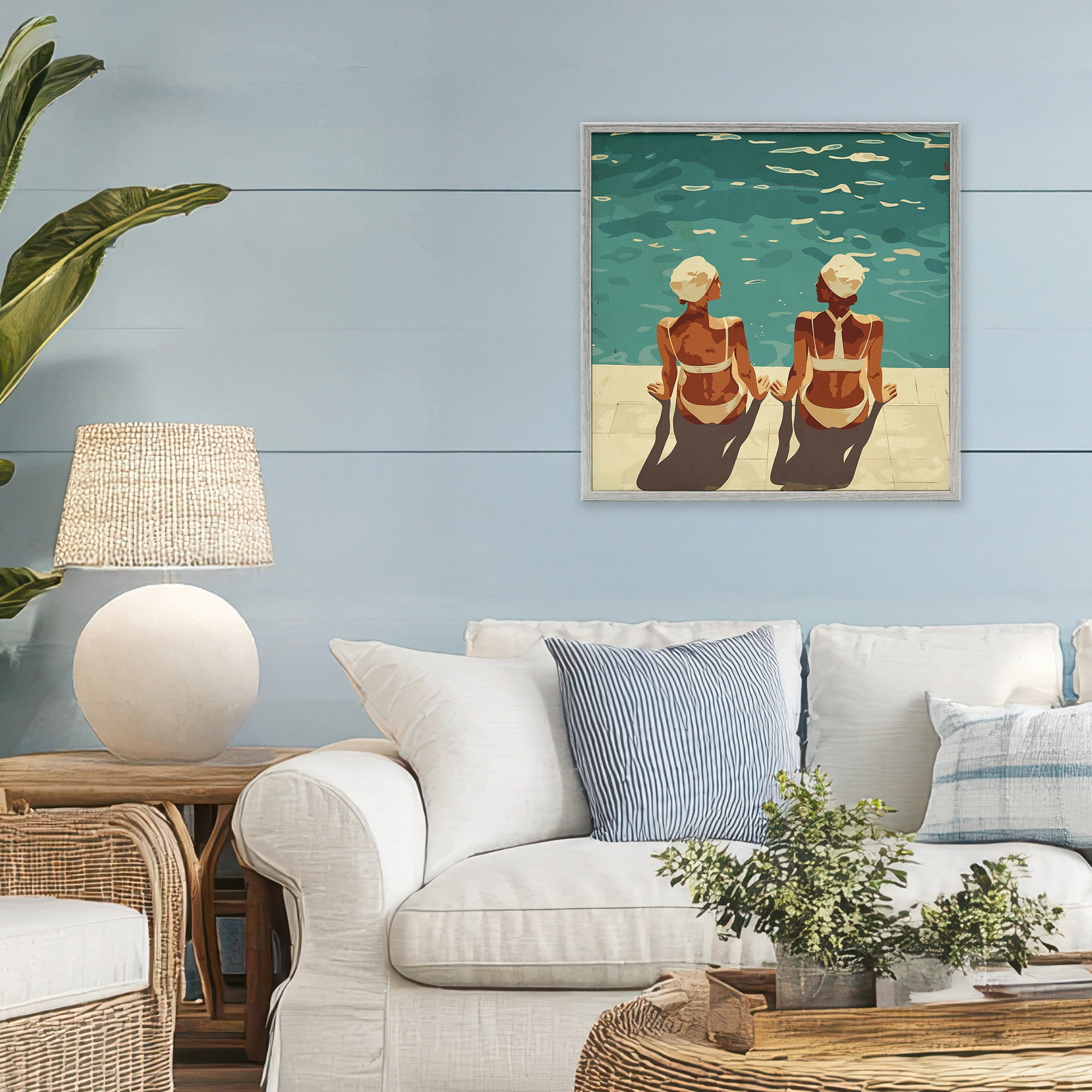 Stupell Industries Swimmer Friends Duo Gray Framed Giclee Art, design by Layla Oz