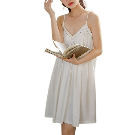 Defitshape Women's Cotton Nightgown Summer Pjs Soft Sleeveless Vintage Cute Cami Lightweight Sleep Dress Night Gown White X-Large