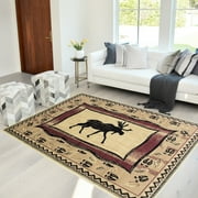 Handcraft Rugs Cabin Rug  Lodge, Cabin Nature and Animals Area Rug  Modern Geometric Design Cabin Area Rug  Abstract, Beige/Ivory/RedMoose 4x5 feet