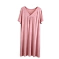 thumbnail image 2 of Blmnix Nightgowns for Women Sexy Moomoo Nightgowns Cotton Nightgowns Sleepshirts Nightgowns V-Neck Pink Below-the-Knee Short Sleeve Button Down Nightgown,XL, 2 of 7