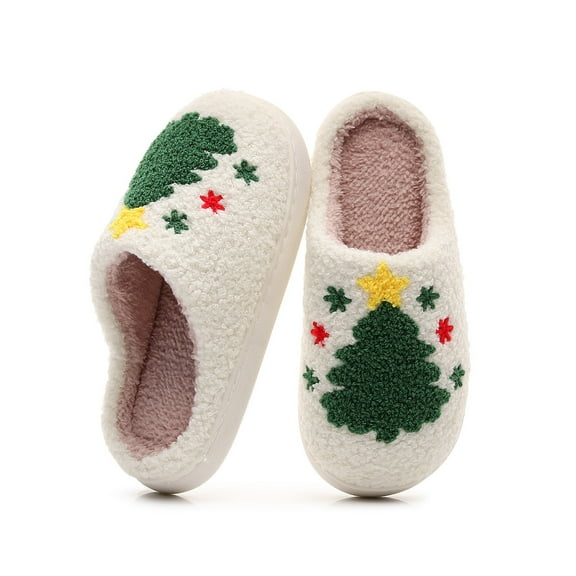 Reindeer Slippers For Women House Shoes For Women 2025 Plush Memory Foam Fluffy Slippers With Thick Bottom Soft Vintage Home Shoes