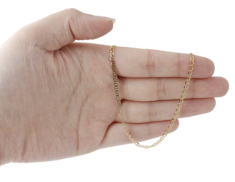 Real 10K Yellow Gold Solid Flat Mariner Chain 2.50mm Necklace Plain 24 Inches