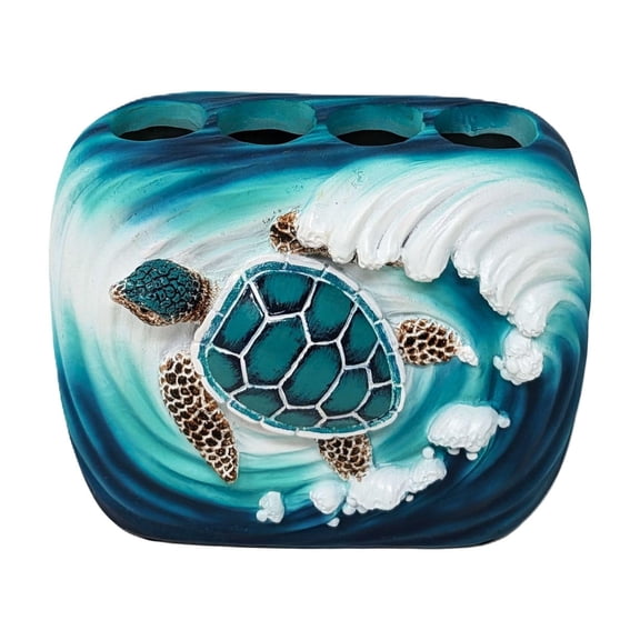 Nautical Sea Turtle Wave Toothbrush Holder - Decorative Container Rack Toothbrush - Ocean-Themed Bathroom Organizer for Marine Life Lovers