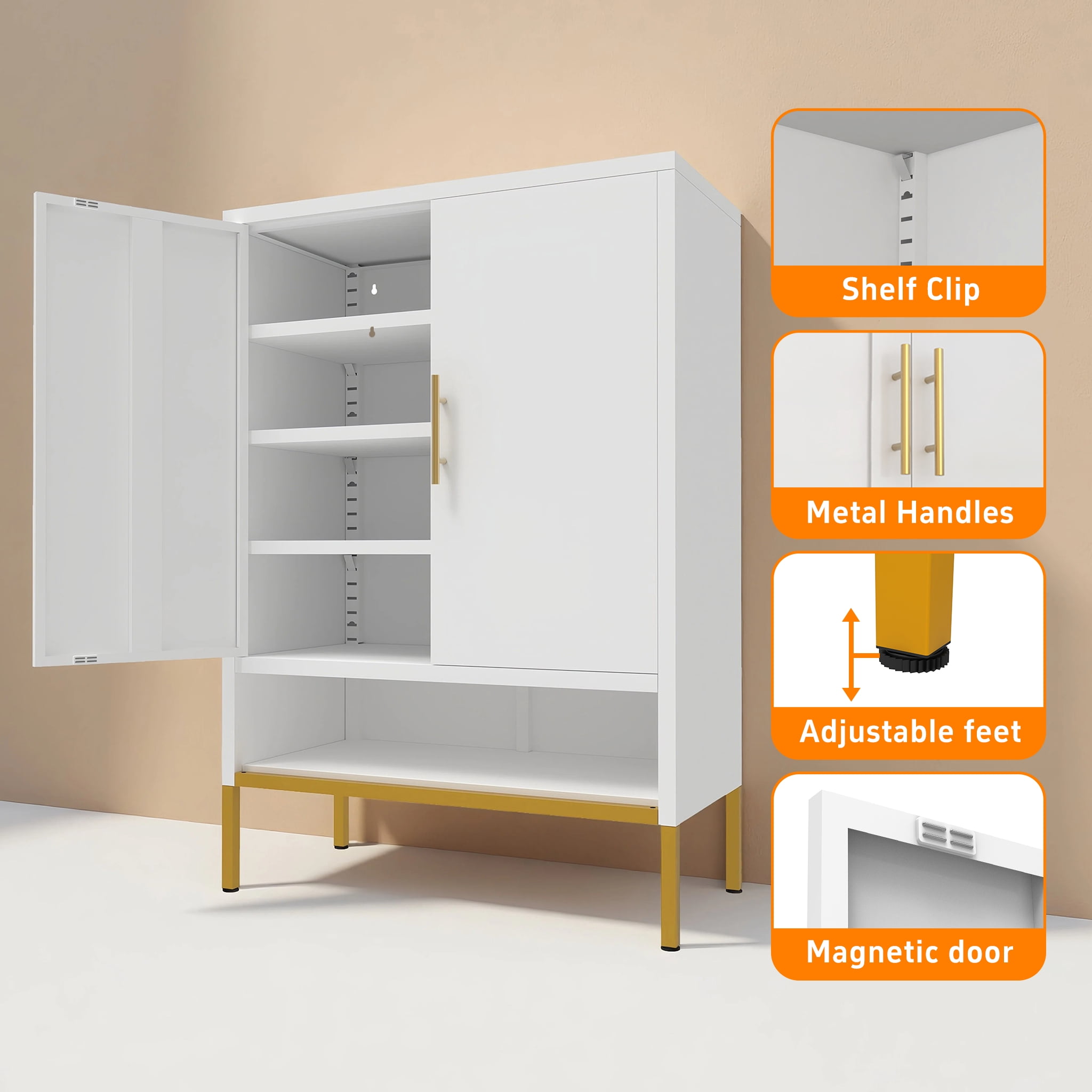 Mintazer 40" Tall 7-Tier Shoe Cabinet with 2 Doors, Metal Shoe Organizer with Adjustable Shelves Shoe Rack for Entryway, Hallway, Bedroom, White