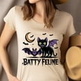 thumbnail image 4 of Women's Short Sleeve Graphic T-Shirt, Black Cat with Bat Wings, Batty Feline Print , Ash, Size S, 4 of 6