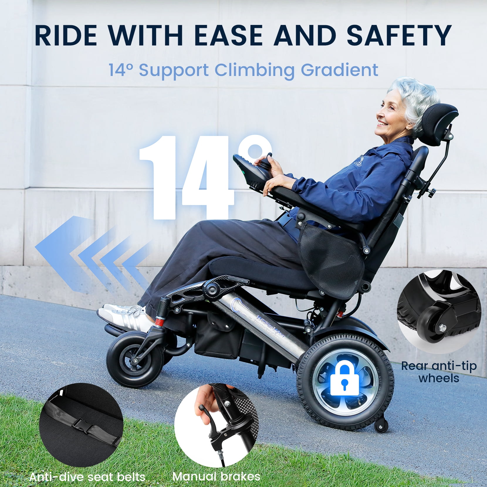 Foldable Reclining Electric Wheelchair for Adults, 20 Miles Long Travel Range, 500W Motor, Lightweight Compact Portable, All Terrain for Seniors, Airline Approved