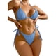 thumbnail image 1 of Traje de baño para mujer, 2 piezas, cuello halter, lazo lateral, color puro, traje de baño, traje de baño, bikini azul L, 1 of 6