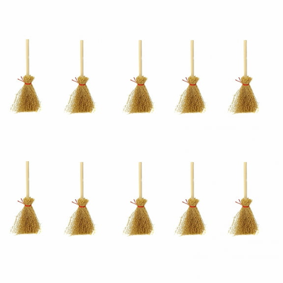 BESTSKY 2026 New 10 Pcs Realistic Straw Broom Handmade Miniature Crafts Mini White Witches Broom Models Halloween Party Decorative Props Hanging Decorations