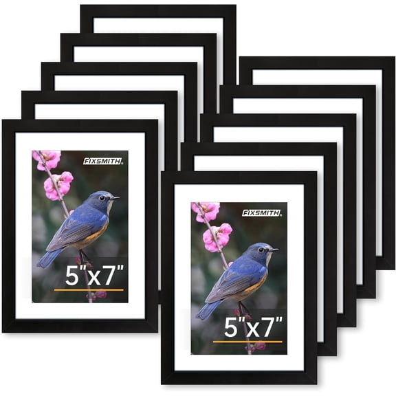 EnjinZZ 5x7 Picture Frame Set of 10, Photo Frame Bulk with HD Plexiglass, Display Pictures 4x6 with Mat or 5x7 Without Mat Multi Picture Frames Collage for Tabletop or Wall Display, Black