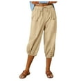 thumbnail image 2 of Capri Pants for Women 2025 High Elastic Waist Wide Straight Leg Button Loose Capris with Pockets Womens Cropped Pants, 2 of 8