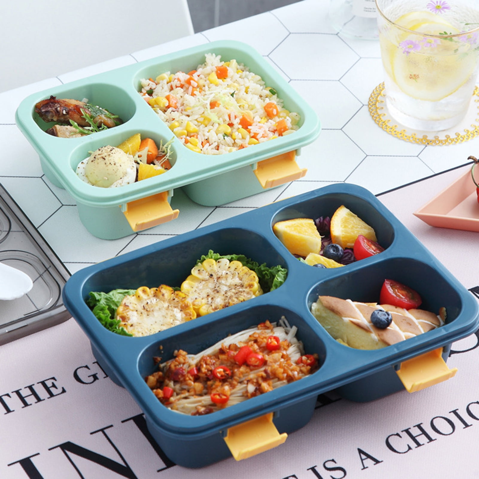 Finorder 6 Pack 4-Compartment Food Containers, Reusable Snack Containers  for Kids Adults School Work Picnic, Lunch Bento Box Meal Prep Containers