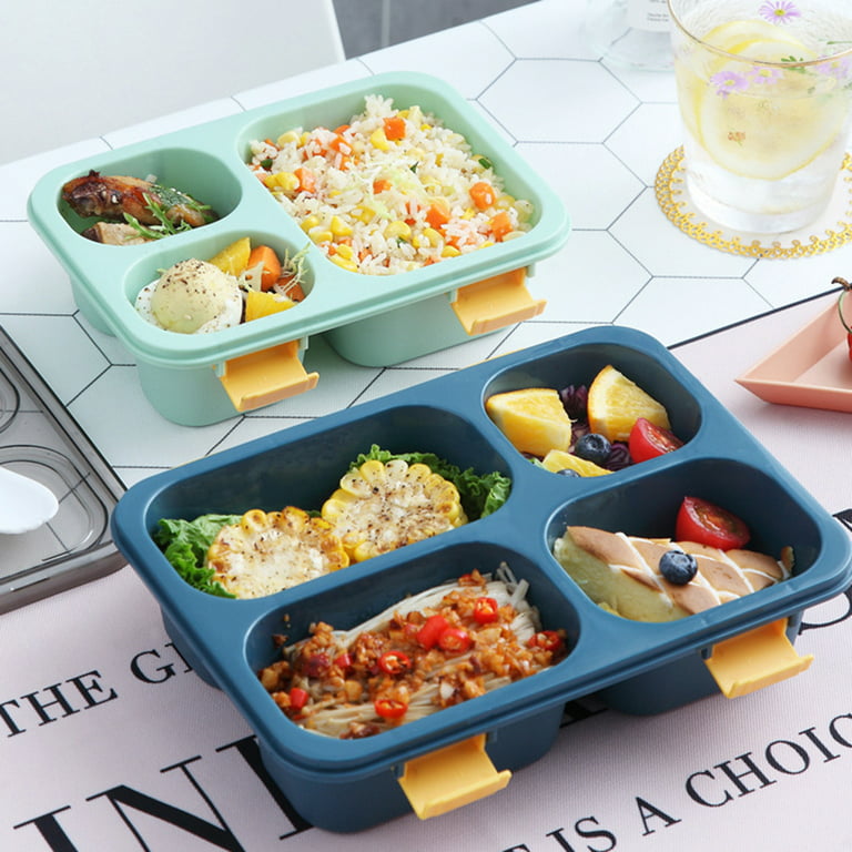 Grofry Lunch Box Leak-Proof High-Temperature Resistance Portable Japanese Style 4 Grids Microwavable Bento Box for Work, Green