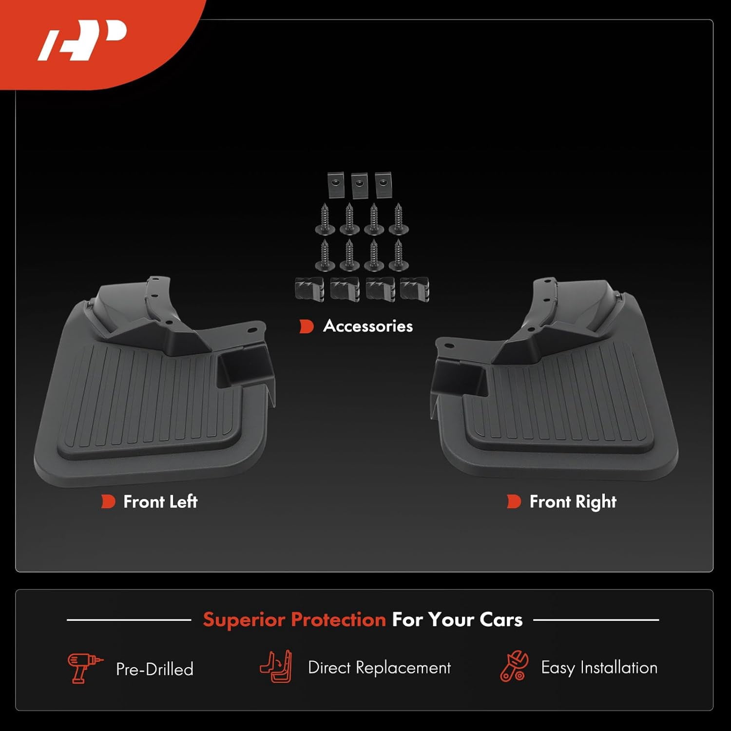 A-Premium Set of 2-PC Front Mud Flaps Splash Guards Compatible with Ford Bronco 2021-2024 Sport Utility, Left & Right Mudguards Mudflaps, with Hardware Accessories (Not for Bronco Sport Models)
