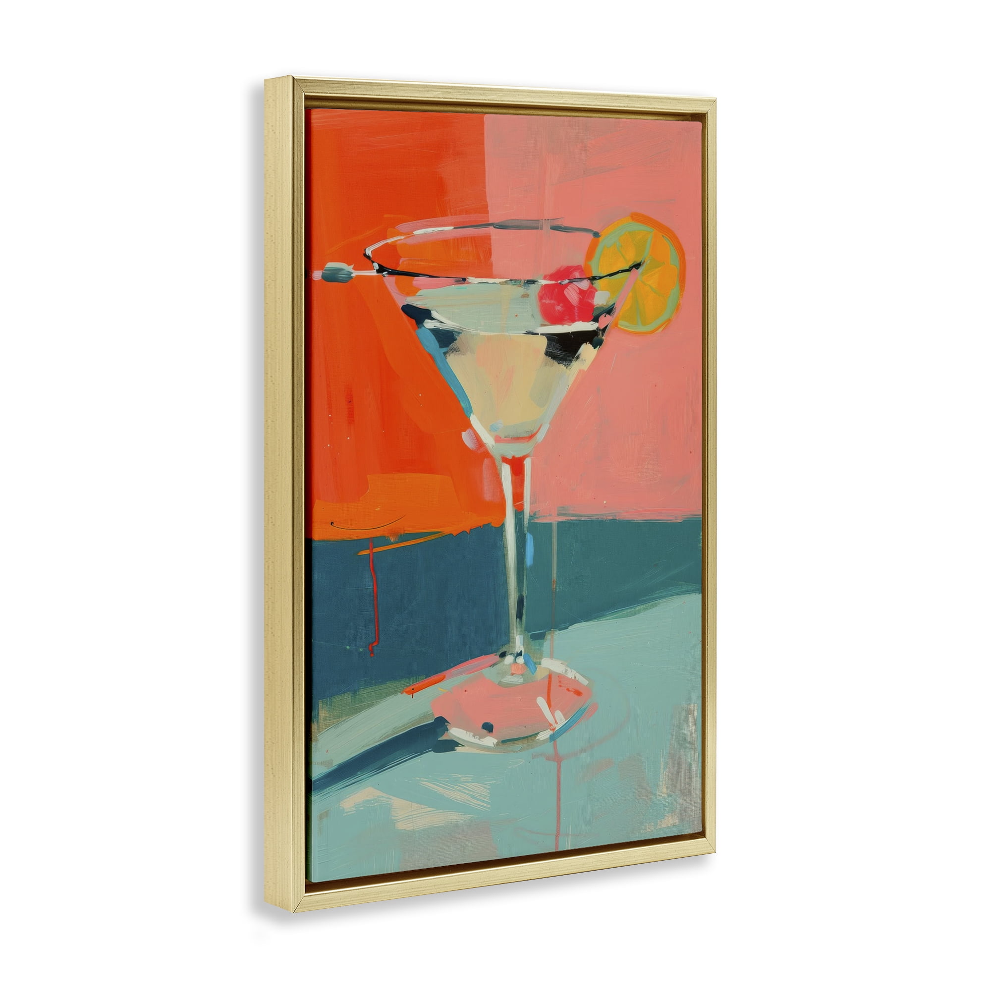 Stupell Industries Modern Cocktail Time Food & Beverage Painting Gold Floater Framed Canvas Art Print Wall Art, 17 x 25