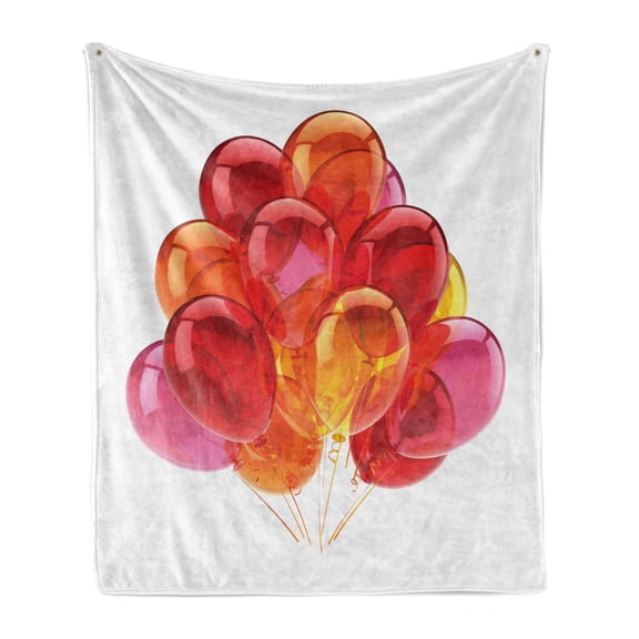 Orange and Pink Soft Flannel Fleece Throw Blanket, Warm Colored Balloons with Swirls Celebration Themed Composition, Cozy Plush for Indoor and Outdoor Use, 50" x 70", Multicolor, by Ambesonne