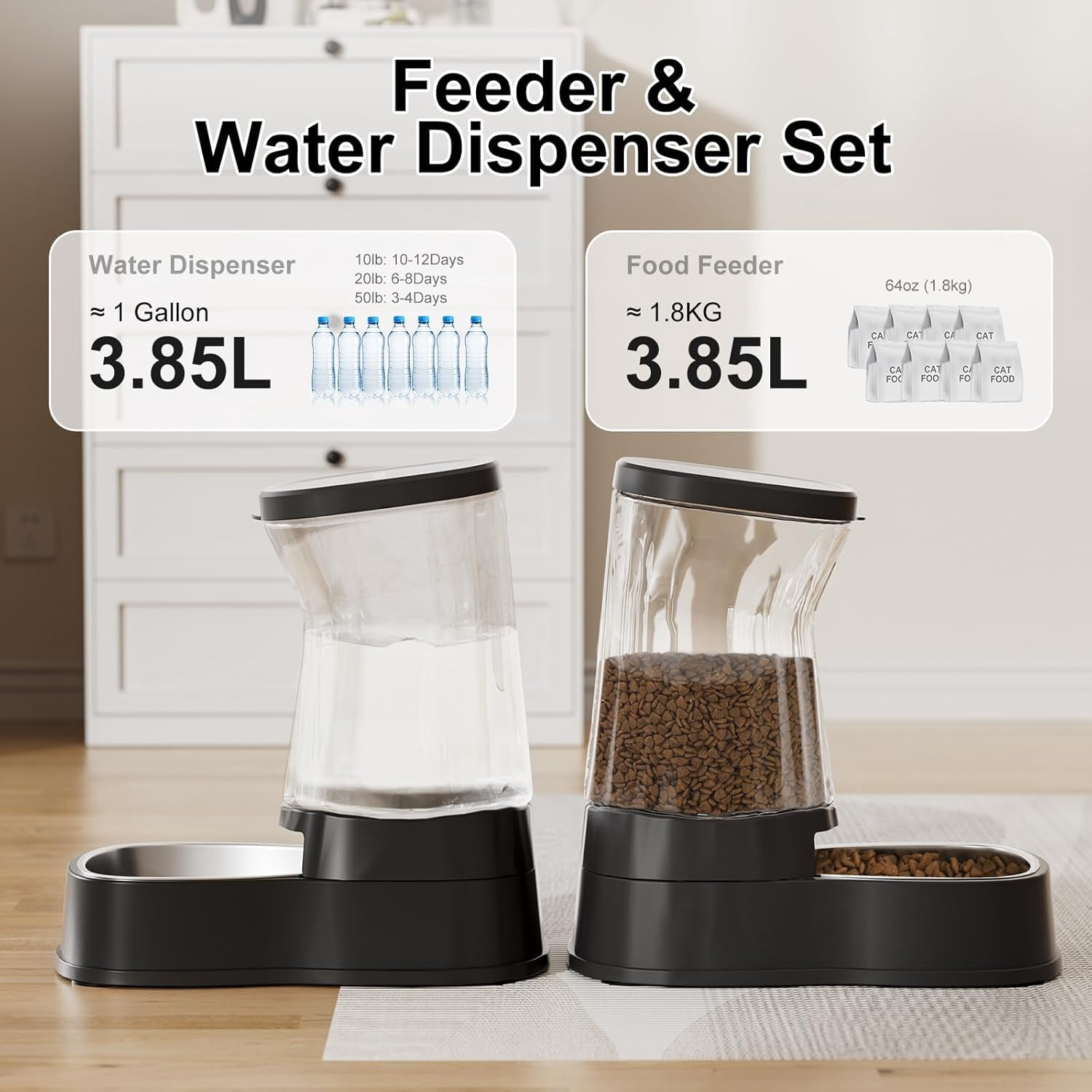 Nomipaw Automatic Cat Feeder and Food Dispenser Gravity Pet Feeder Cat Dog Bowls for Water and Food 2Pcs