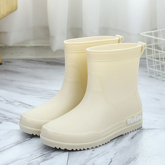 XIMIN Women's Outdoor Work Booties Anti Slip Rubber Rain Short Boots Waterproof Short Tube PVC Water Shoes Outdoor Gardening Work Footwear (39, Beige)