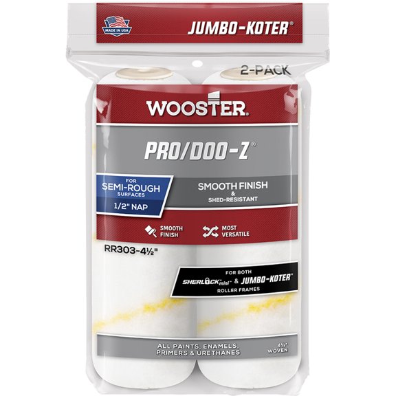 240-Pack of 4-1/2” x 1/2” Nap Wooster RR303 Jumbo-Koter Pro/Doo-Z Mini-Roller Cover, 2-Pack