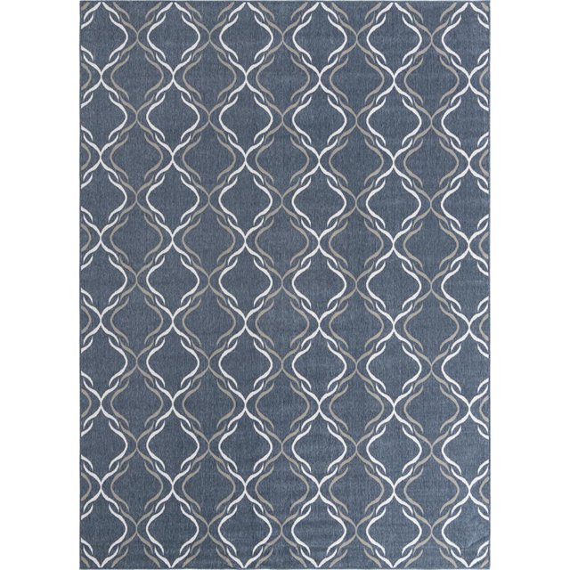 Unique Loom Outdoor Trellis Flatweave Rug 9' x 12' Rectangle Navy Blue/Ivory
