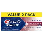 Crest Toothpaste, 3D White Advanced Glam White Whitening Toothpaste, 3.3 oz, Pack of 2