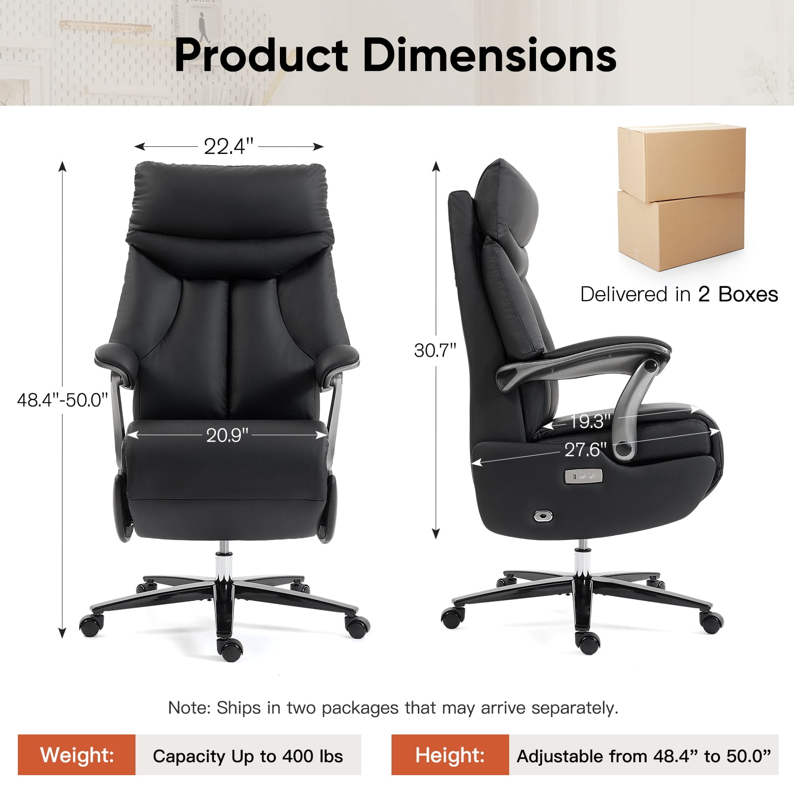 AVAWING Electric Executive Office Chair with Footrest, Comfortable Ergonomic Recliner Chair, Black