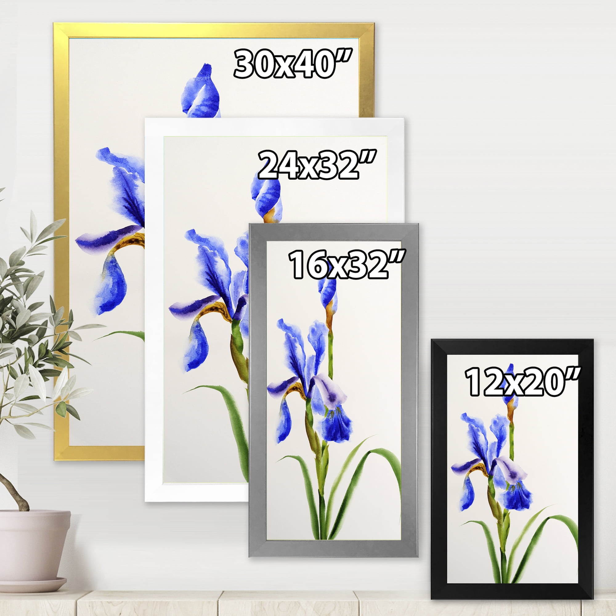 Designart 'Blue Iris Flower Retro Style' Traditional Framed Art Print